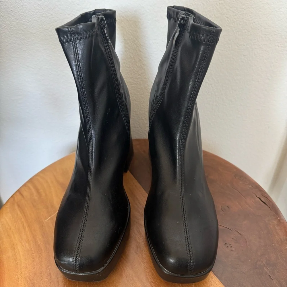 Diba Black Chunky Platform Side Zip Boots Faux Leather y2k Style Fall Winter
